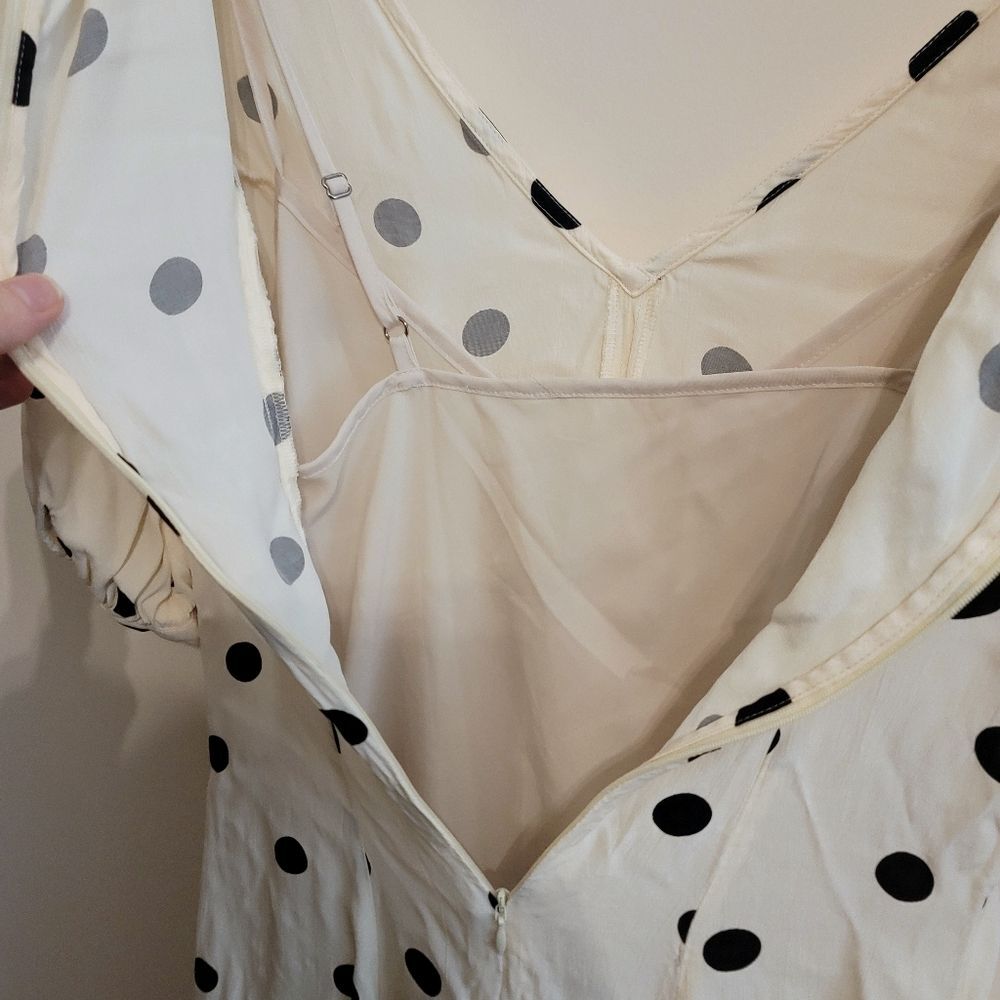 Something Navy Arielle Charnas Black Cream Polka Dot Midi Dress Size XS - Picture 7 of 12